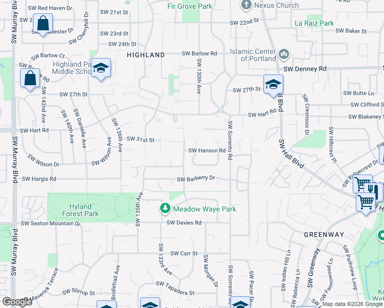 map of restaurants, bars, coffee shops, grocery stores, and more near 7615 Southwest Lotus Blossom Place in Beaverton