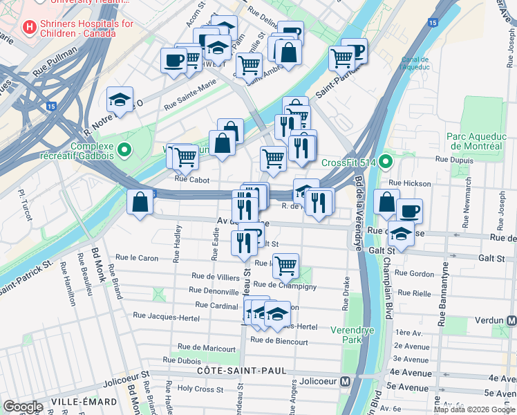map of restaurants, bars, coffee shops, grocery stores, and more near 5417 Rue Laurendeau in Montréal