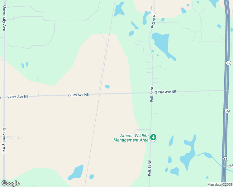 map of restaurants, bars, coffee shops, grocery stores, and more near 273rd Avenue Northeast in Isanti County