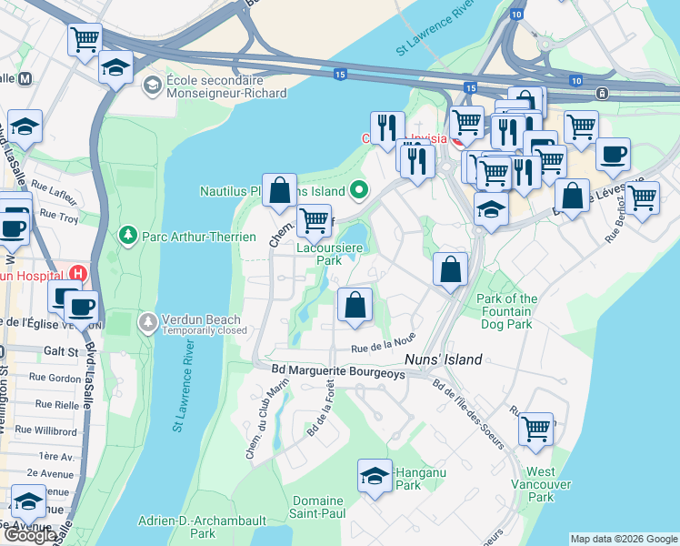 map of restaurants, bars, coffee shops, grocery stores, and more near 700 Chemin Marie le Ber in Montréal