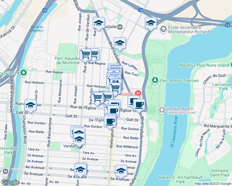 map of restaurants, bars, coffee shops, grocery stores, and more near in Montreal