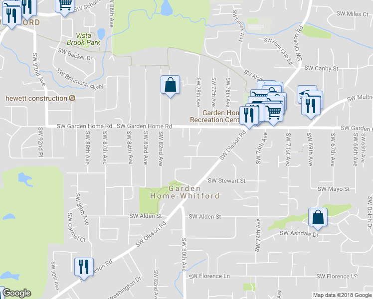 map of restaurants, bars, coffee shops, grocery stores, and more near 7912 Southwest Skyhar Court in Portland