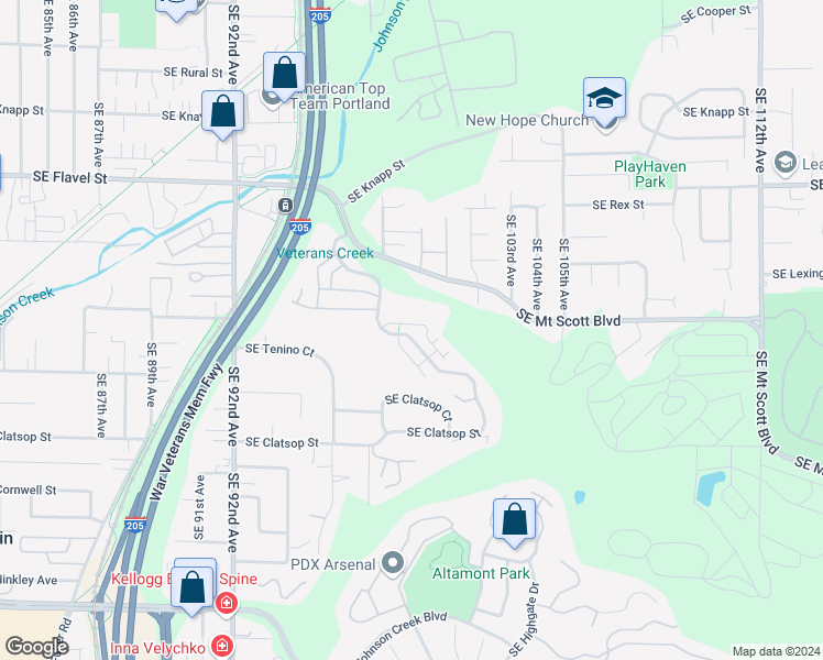 map of restaurants, bars, coffee shops, grocery stores, and more near 8108 Southeast Aspen Summit Drive in Portland