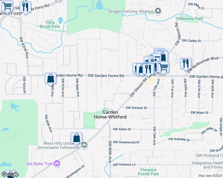 map of restaurants, bars, coffee shops, grocery stores, and more near 7912 Southwest Skyhar Court in Portland