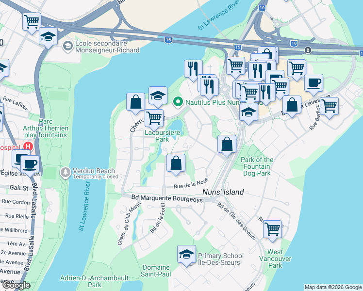 map of restaurants, bars, coffee shops, grocery stores, and more near 760 Chemin Marie le Ber in Montréal