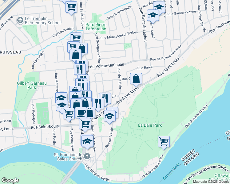 map of restaurants, bars, coffee shops, grocery stores, and more near 4 Rue Léopold in Gatineau