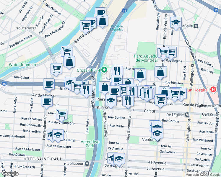 map of restaurants, bars, coffee shops, grocery stores, and more near 3980 Rue Lesage in Montreal