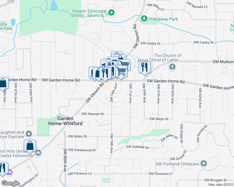 map of restaurants, bars, coffee shops, grocery stores, and more near Unnamed in Portland