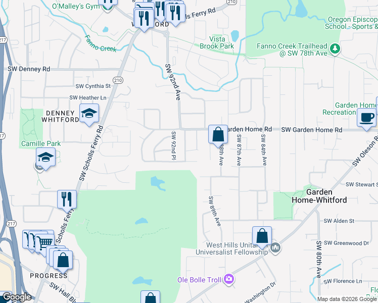 map of restaurants, bars, coffee shops, grocery stores, and more near 7625 Southwest 91st Avenue in Portland
