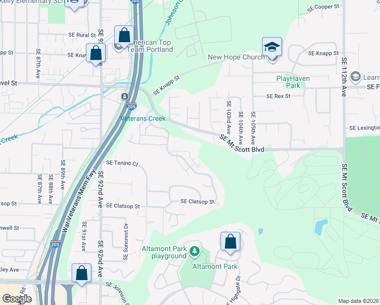 map of restaurants, bars, coffee shops, grocery stores, and more near 10020 Southeast Mount Scott Boulevard in Portland
