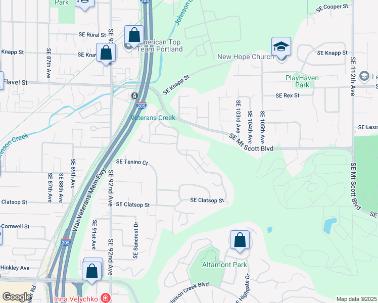 map of restaurants, bars, coffee shops, grocery stores, and more near 8108 Southeast Aspen Summit Drive in Portland