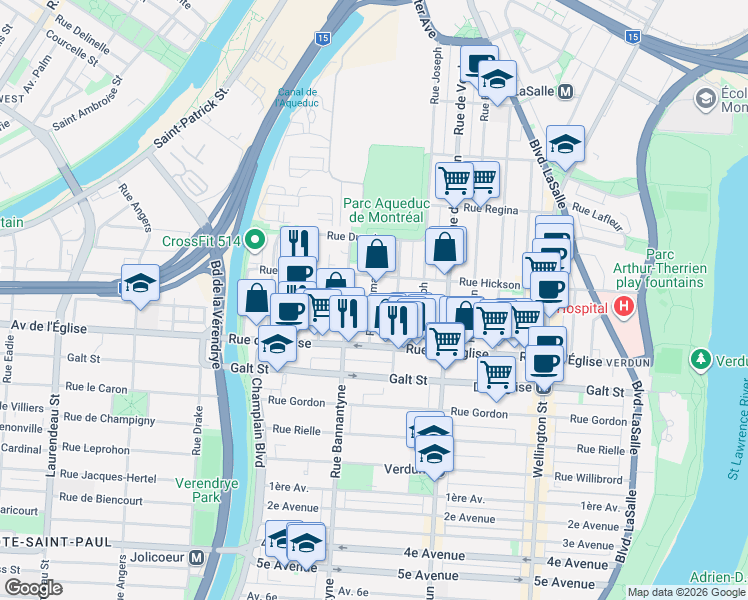 map of restaurants, bars, coffee shops, grocery stores, and more near 3964 Rue Newmarch in Montréal