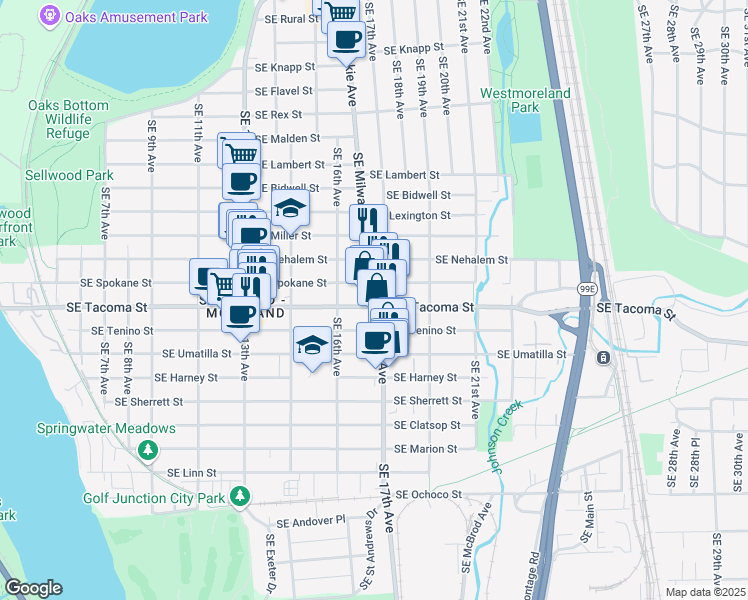 map of restaurants, bars, coffee shops, grocery stores, and more near in Portland