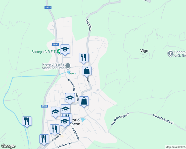 map of restaurants, bars, coffee shops, grocery stores, and more near 14 Via dei Biancospini in Verona