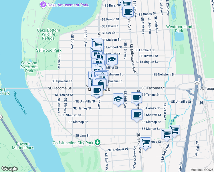 map of restaurants, bars, coffee shops, grocery stores, and more near in Portland