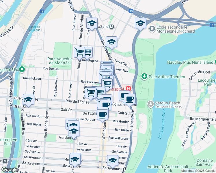 map of restaurants, bars, coffee shops, grocery stores, and more near 3926 Rue Wellington in Montréal