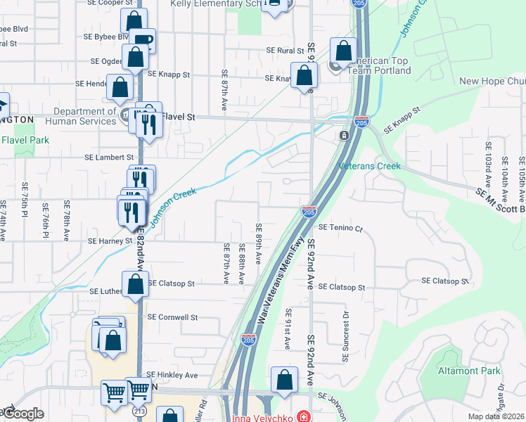 map of restaurants, bars, coffee shops, grocery stores, and more near 8953 Southeast Crystal Springs Boulevard in Portland