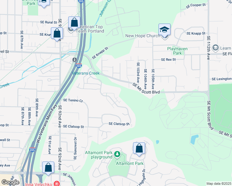 map of restaurants, bars, coffee shops, grocery stores, and more near 10020 Southeast Mount Scott Boulevard in Portland