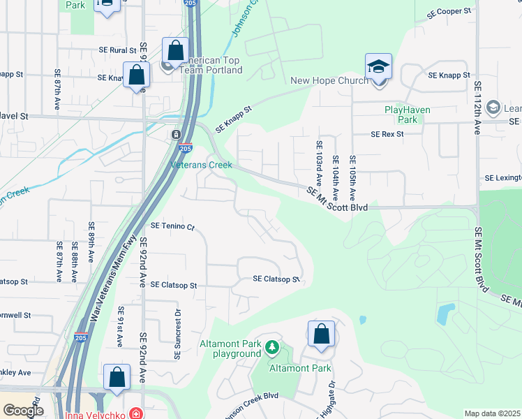 map of restaurants, bars, coffee shops, grocery stores, and more near 8108 Southeast Aspen Summit Drive in Portland
