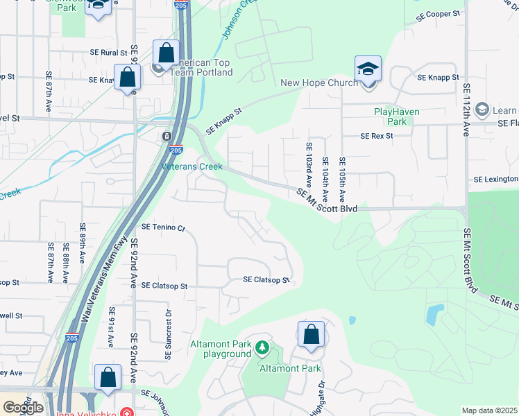 map of restaurants, bars, coffee shops, grocery stores, and more near 10020 Southeast Mount Scott Boulevard in Portland