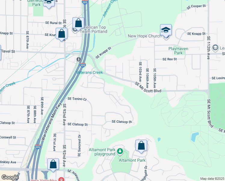 map of restaurants, bars, coffee shops, grocery stores, and more near 8108 Southeast Aspen Summit Drive in Portland