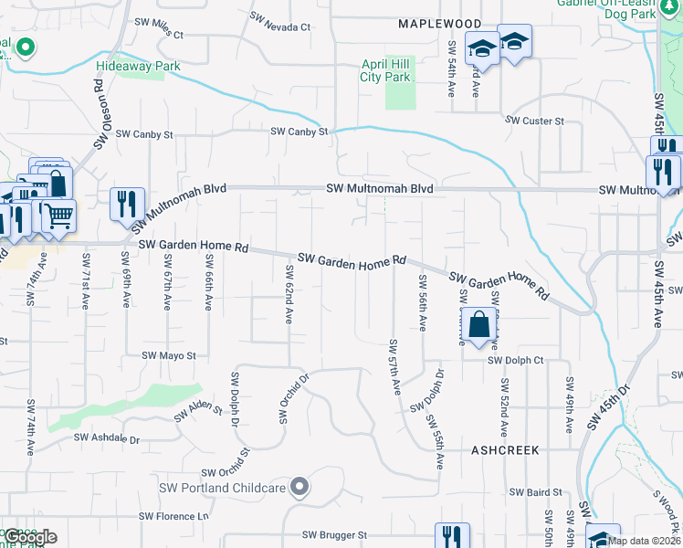 map of restaurants, bars, coffee shops, grocery stores, and more near 5877 Southwest 59th Avenue in Portland