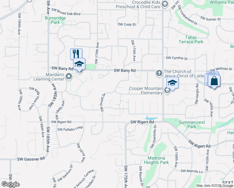 map of restaurants, bars, coffee shops, grocery stores, and more near 17543 Southwest Loma Vista Street in Beaverton