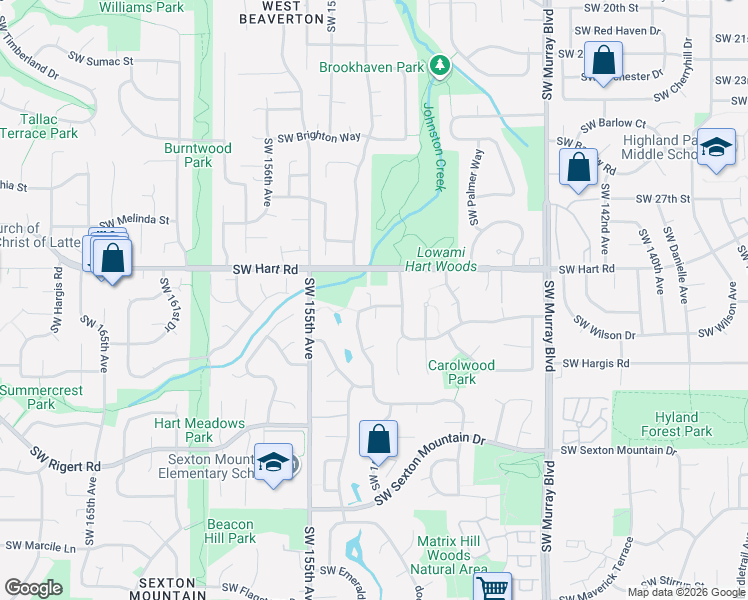 map of restaurants, bars, coffee shops, grocery stores, and more near 7655 Southwest Gearhart Drive in Beaverton