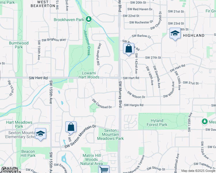 map of restaurants, bars, coffee shops, grocery stores, and more near 14750 Southwest Hart Road in Beaverton