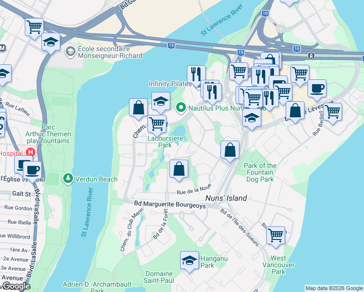map of restaurants, bars, coffee shops, grocery stores, and more near 760 Chemin Marie le Ber in Montréal