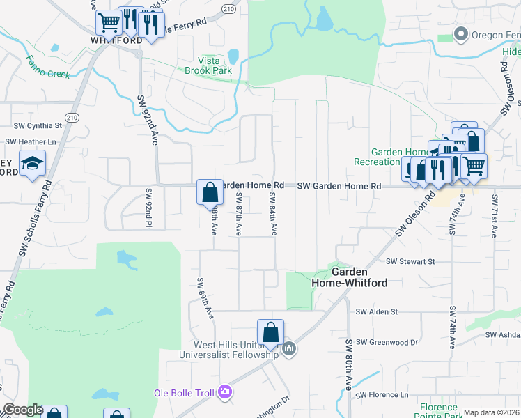 map of restaurants, bars, coffee shops, grocery stores, and more near 8485 Southwest Holly Lane in Portland