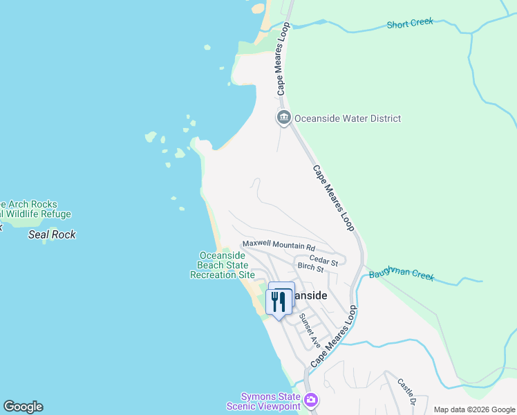 map of restaurants, bars, coffee shops, grocery stores, and more near 2040 Maxwell Mountain Road in Tillamook
