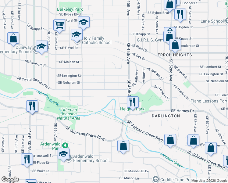map of restaurants, bars, coffee shops, grocery stores, and more near 4334 Southeast Crystal Springs Boulevard in Portland