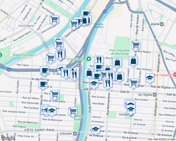 map of restaurants, bars, coffee shops, grocery stores, and more near in Montreal