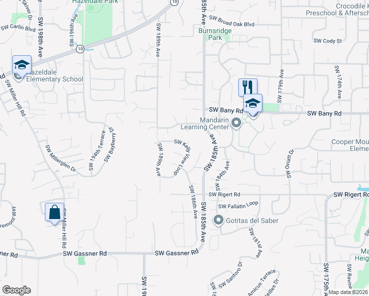 map of restaurants, bars, coffee shops, grocery stores, and more near 18491 Southwest Kelly View Loop in Beaverton