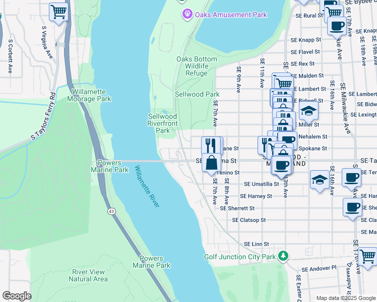 map of restaurants, bars, coffee shops, grocery stores, and more near in Portland