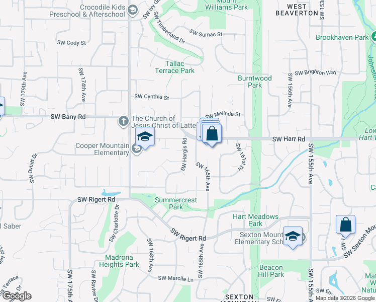 map of restaurants, bars, coffee shops, grocery stores, and more near 16869 Southwest Hargis Road in Aloha