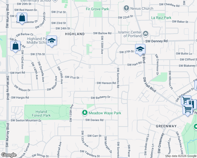 map of restaurants, bars, coffee shops, grocery stores, and more near 7615 Southwest Lotus Blossom Place in Beaverton