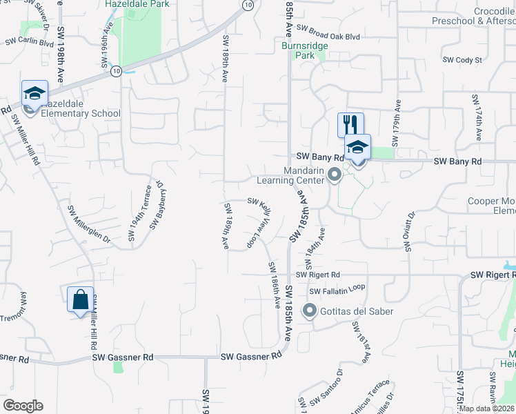 map of restaurants, bars, coffee shops, grocery stores, and more near 18491 Southwest Kelly View Loop in Beaverton