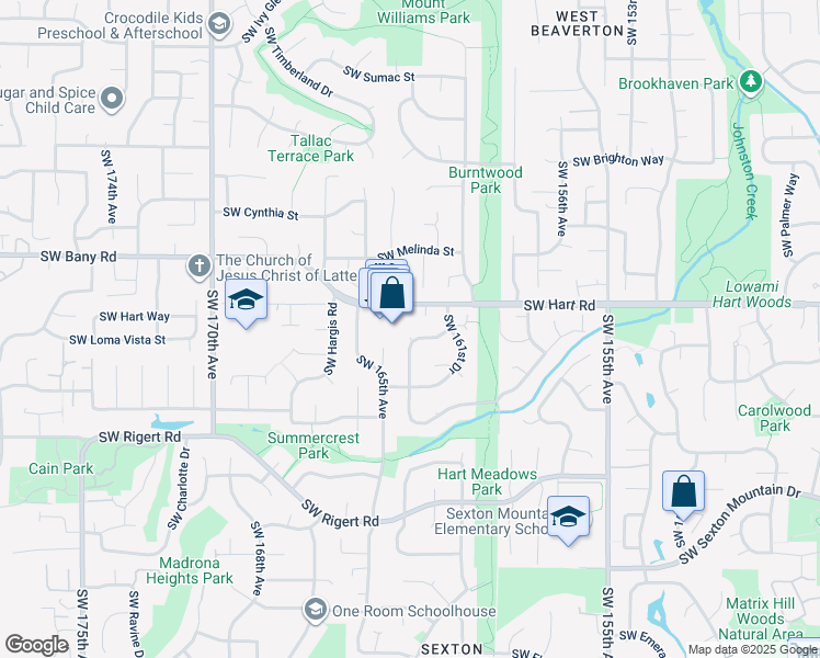 map of restaurants, bars, coffee shops, grocery stores, and more near 16298 Southwest Bridle Hills Drive in Beaverton