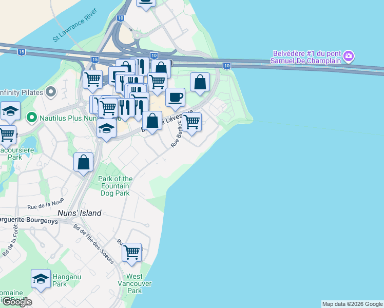 map of restaurants, bars, coffee shops, grocery stores, and more near 30 Rue Berlioz in Montréal