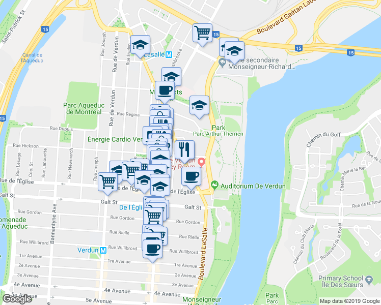 map of restaurants, bars, coffee shops, grocery stores, and more near in Montreal