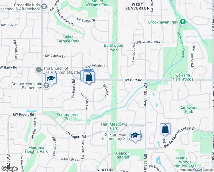 map of restaurants, bars, coffee shops, grocery stores, and more near 16340 Southwest Bridle Hills Drive in Beaverton