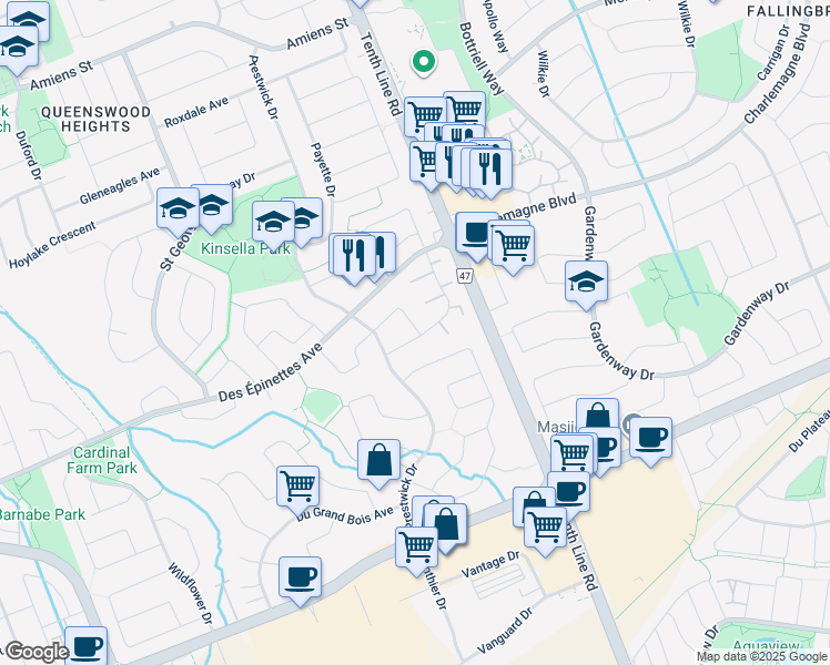 map of restaurants, bars, coffee shops, grocery stores, and more near 1760 Lafrance Drive in Ottawa