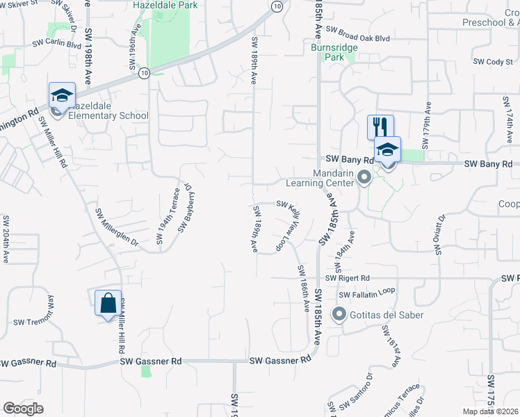 map of restaurants, bars, coffee shops, grocery stores, and more near 7588 Southwest 189th Avenue in Aloha
