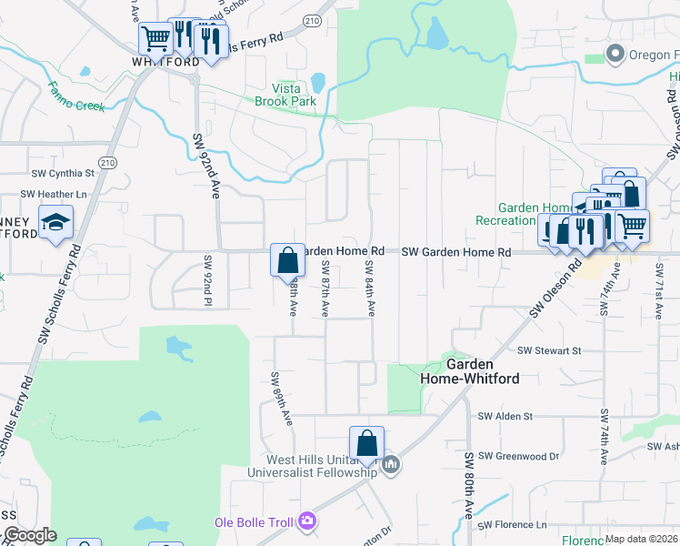 map of restaurants, bars, coffee shops, grocery stores, and more near 8485 Southwest Holly Lane in Portland
