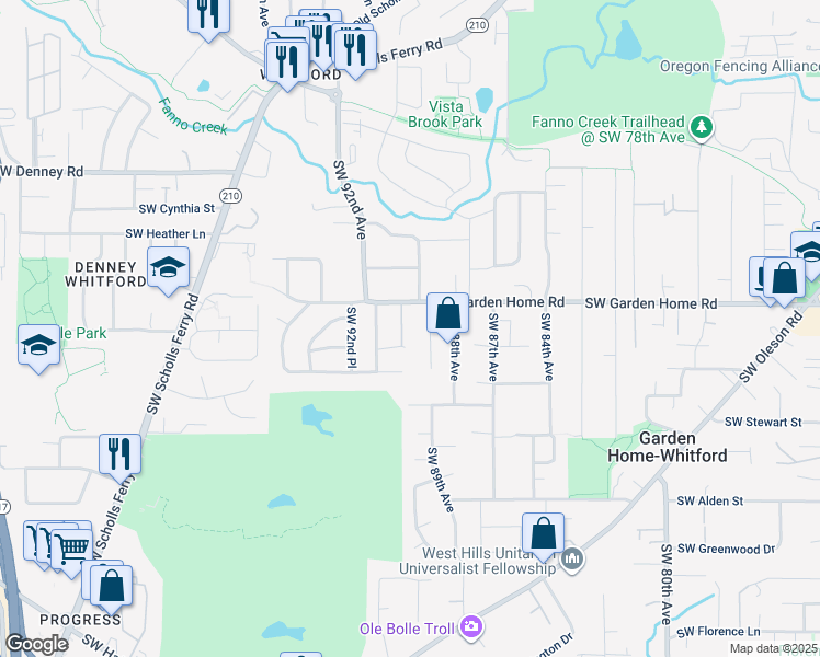 map of restaurants, bars, coffee shops, grocery stores, and more near 7592 Southwest 90th Place in Portland