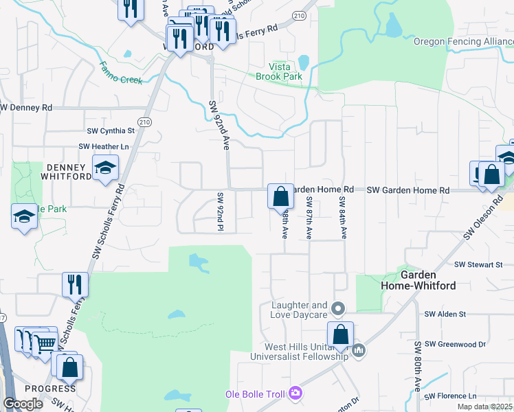 map of restaurants, bars, coffee shops, grocery stores, and more near 7592 Southwest 90th Place in Portland