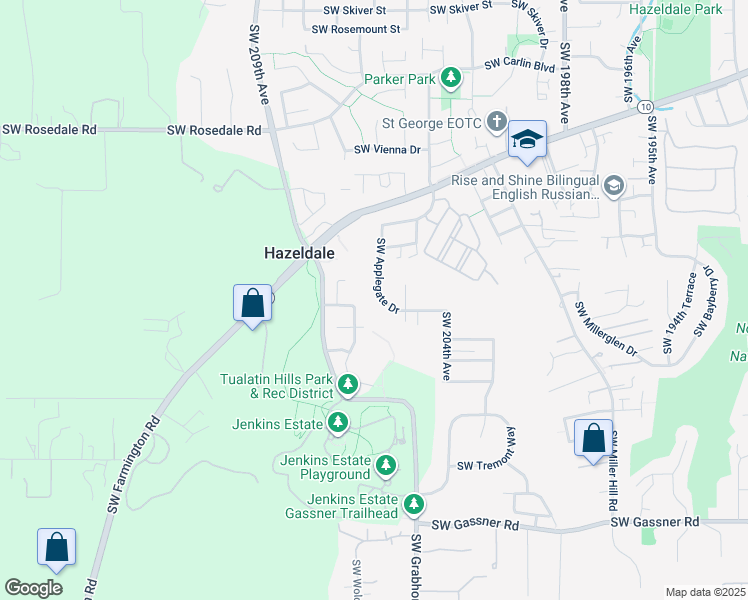map of restaurants, bars, coffee shops, grocery stores, and more near 7533 Southwest Applegate Drive in Beaverton