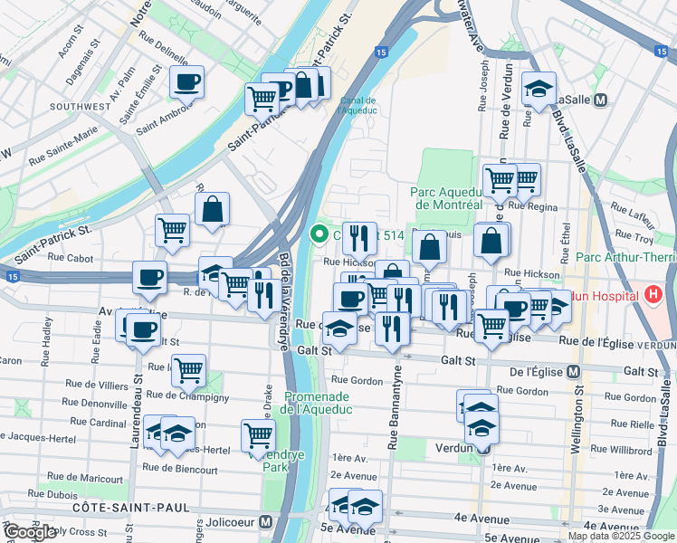 map of restaurants, bars, coffee shops, grocery stores, and more near 3912 Rue Lesage in Montréal